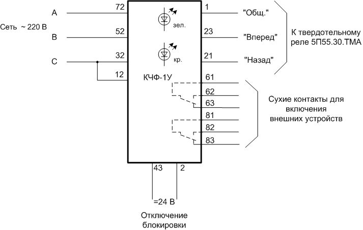Схема подключения блока КЧФ-1У Схема подключения блока