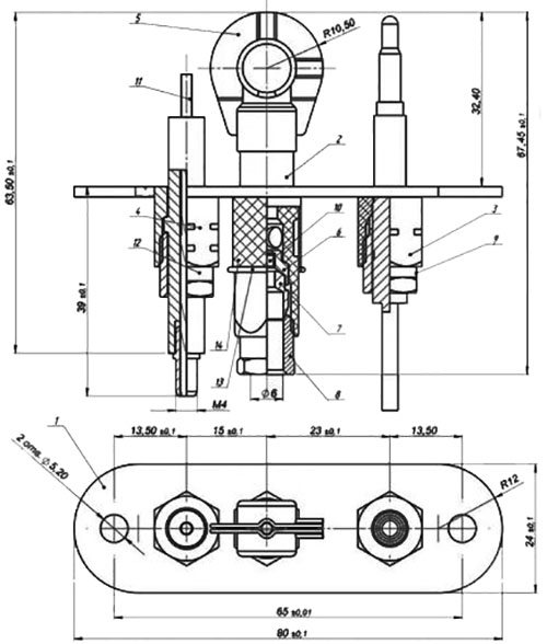 Рис.1. Габаритный чертеж горелки запальной ЗГ-Д-ОВ серия 1443-130