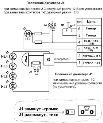 Рис.1. Схема соединений оповещателя «ГНОМ-1»