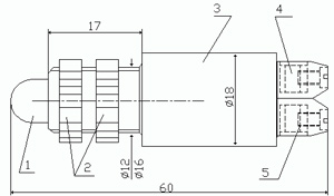 Рис.1. Габаритный чертеж АСКМ-С-12-50мА-4К арматуры светодиодной