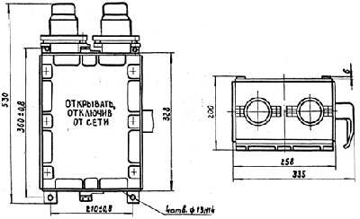 Рис.1. Габаритные, установочные размеры блока БК-2П