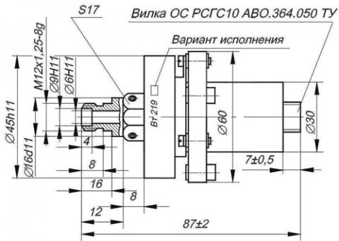 Рис.1. Схема габаритных размеров датчика давления ВТ-219