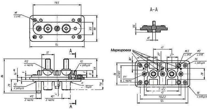 Рис.1. Схема габаритных размеров колодки для МС-190